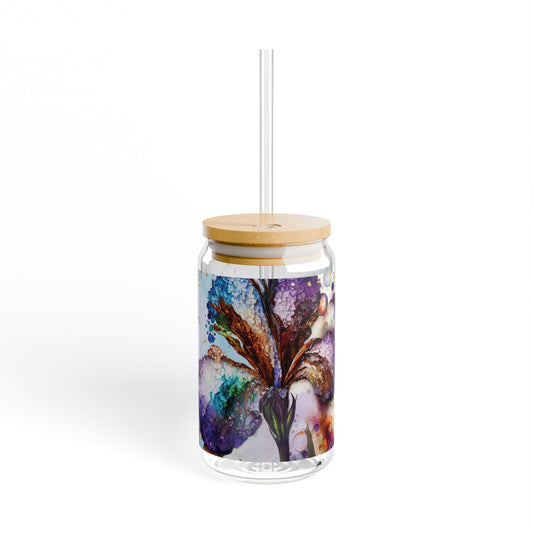 PURPLE FLOWER Sipper Glass, 16oz