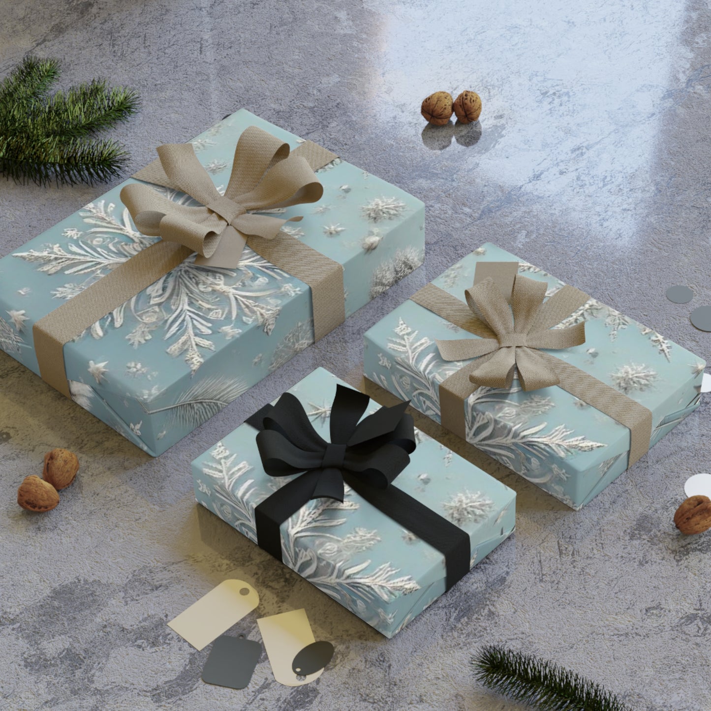 Luxurious Icy Blue Winter Wonderland Design Wrapping Paper Rolls, 1pc