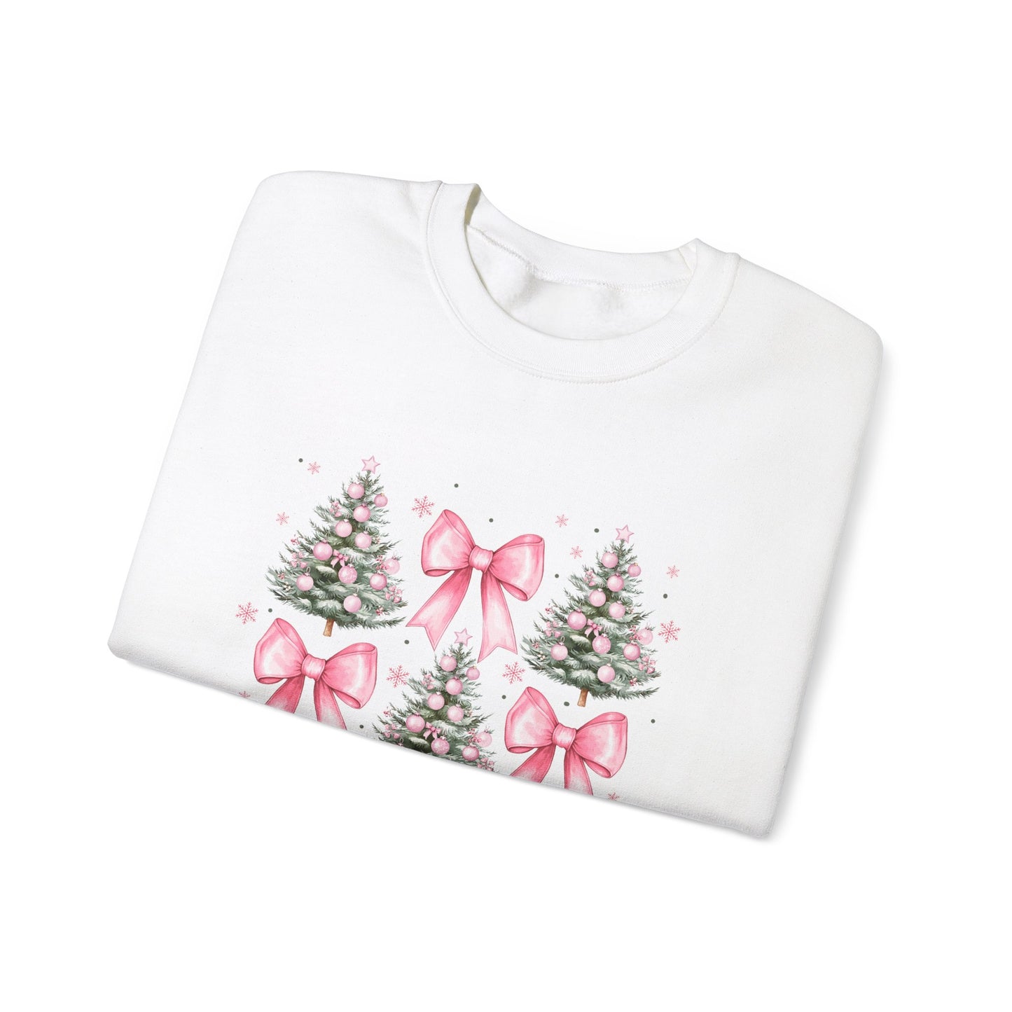 CHRISTMAS TREE W/ PINK BOW Crewneck Sweatshirt