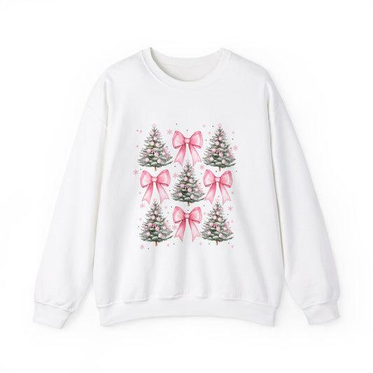 CHRISTMAS TREE W/ PINK BOW Crewneck Sweatshirt